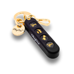 Porte-clé OkeyDice Onyx Black — 4 dés décisionnels, silicone soft-touch et finitions dorées